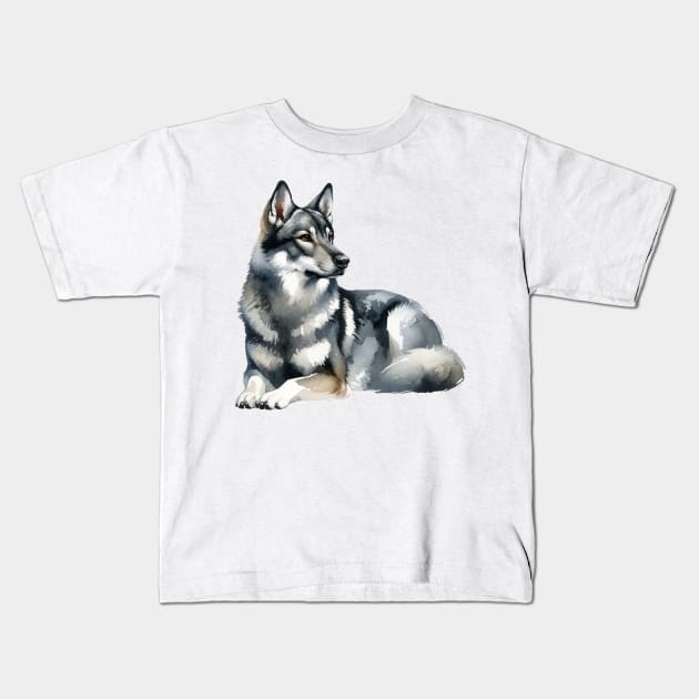 Norwegian Elkhound Watercolor - Beautiful Dog Kids T-Shirt by Edd Paint Something